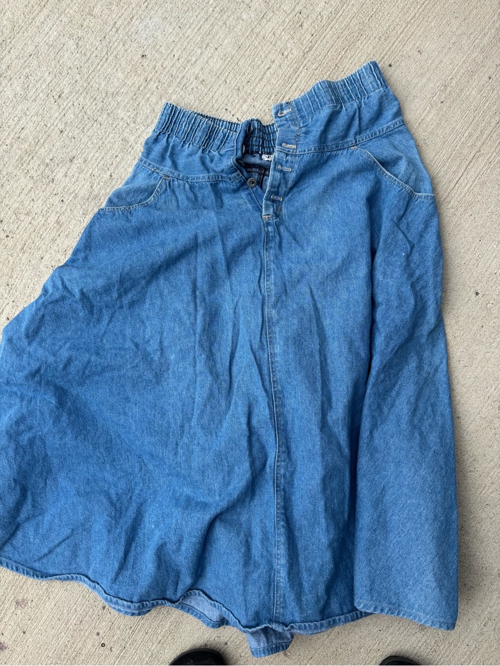 Women's Blue Denim Midi Skirt with Elastic Waist